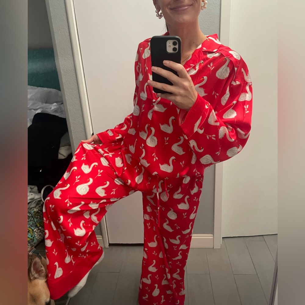 red silky swan pajamas